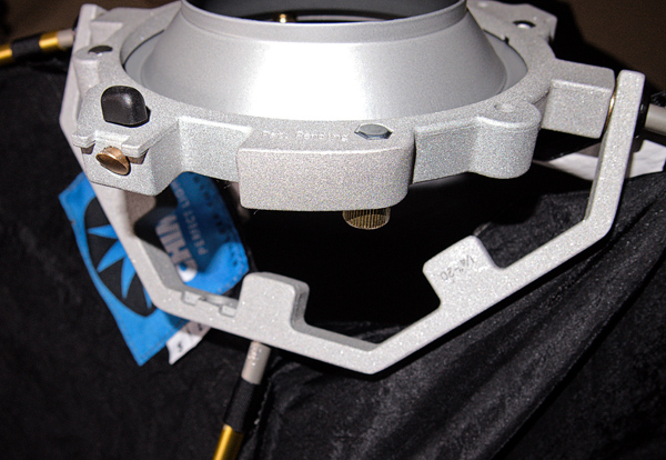 Picture of Bowens Calumet QuickRing in partially mounted position for Peter Free review of the QuickRing.